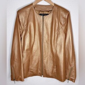 Terry Lewis Classic Luxuries Leather Metallic Jacket Rose Gold Women’s Size Med
